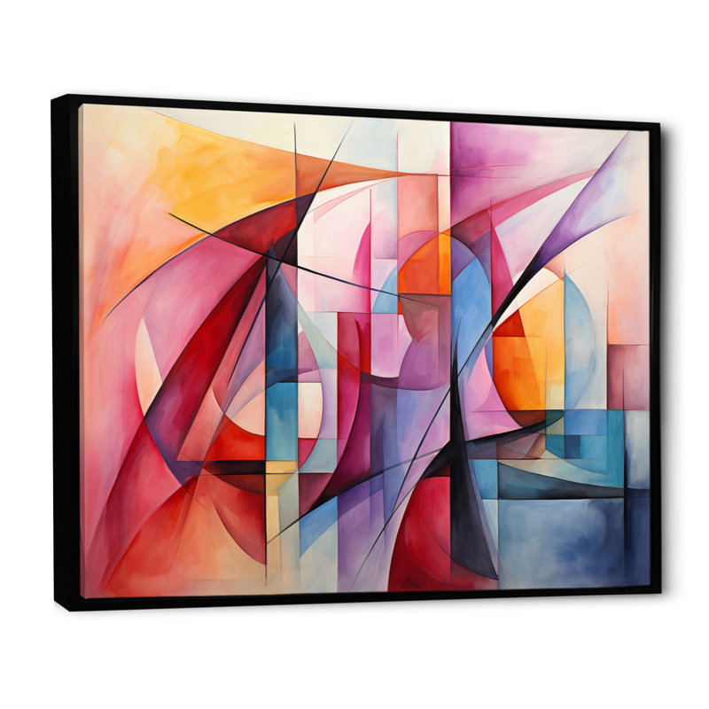 " Cubism Rainbow Forms IV ", 24" H x 32" W x 1" D, Black Floater Framed