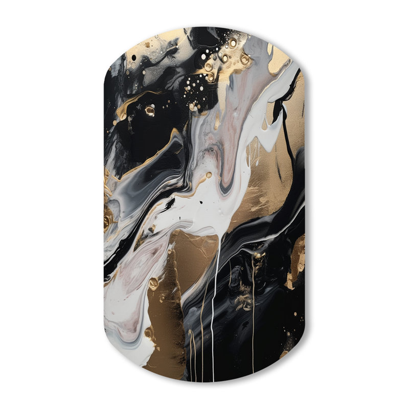 Back And Gold Marble Medley III - Asymmetrical Abstract Marble Metal Wall Decor, Cylinder Metal Wall Sculpture Print