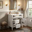 Meuble-lavabo simple de 30 po avec lavabo en céramique, armoire de rangement avec cadre en bois massif, 1 tiroir rabattable et 2 tiroirs latéraux-844635589