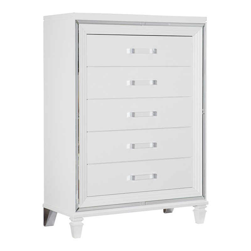 Commode 5 tiroirs Daundre, Blanc