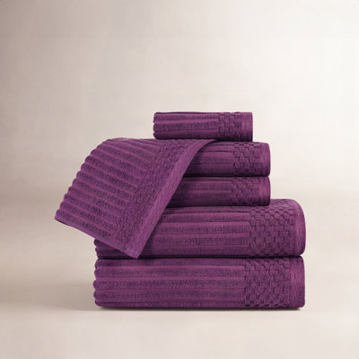 6-Piece Checkered Border Cotton Towel Set