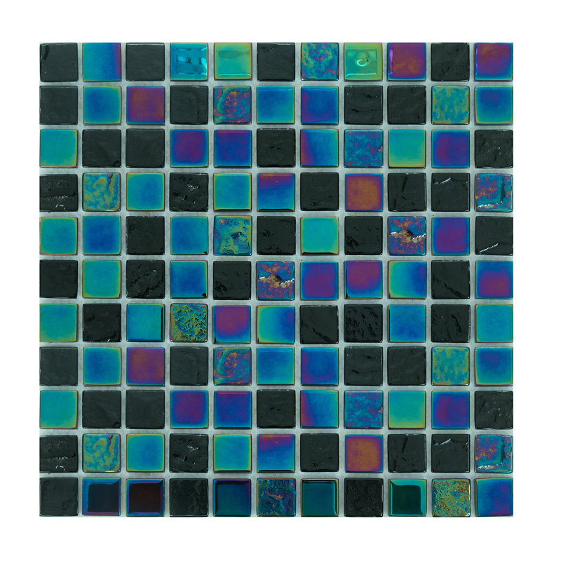 1" x 1" Glass Mosaic Sheet Tile, Midnight Lagoon