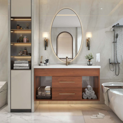 Meuble-lavabo simple de style moderne Mid-Century avec lavabo encastré en céramique intégré