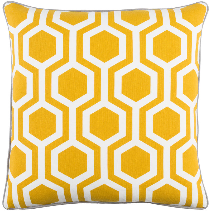 Inga Geometric Yellow and White Cotton Throw Pillow