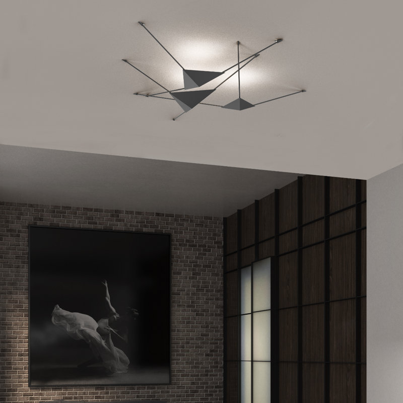Abstract LED Flush Mounted Sconce, Large, Satin Black