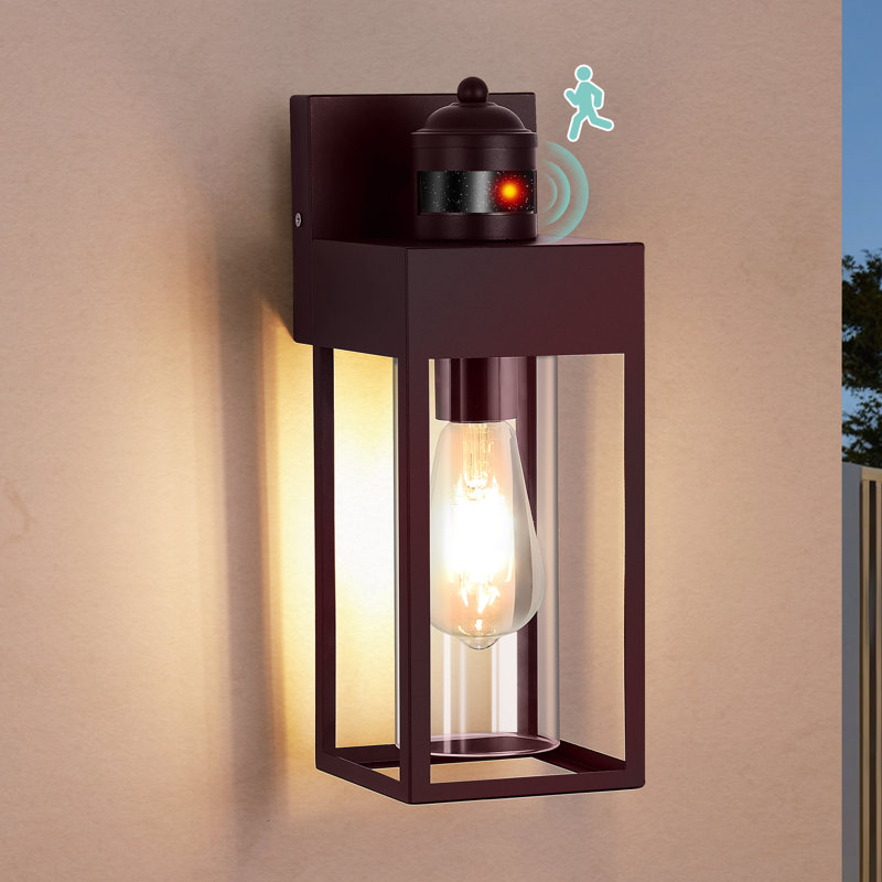 Modern Dusk to Dawn And Motion Sensor Outdoor Wall Light With Clear Glass, Crimson