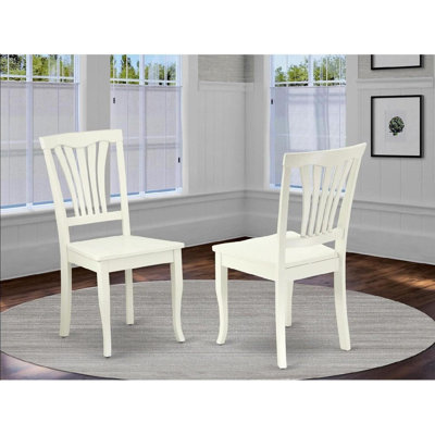 Avon Dining Chairs - Slat Back Solid Wood Seat Chairs, Set of 2, Linen White