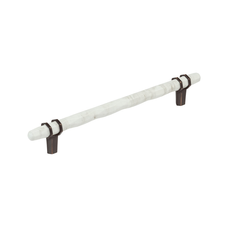 Poignée barre Carrione, Blanc marbre / bronze huilé, 8"
