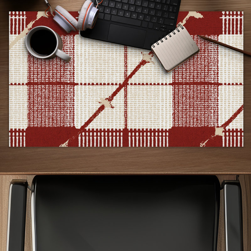 Red Square Pattern - Blue Gaming Mat for Home Decor
