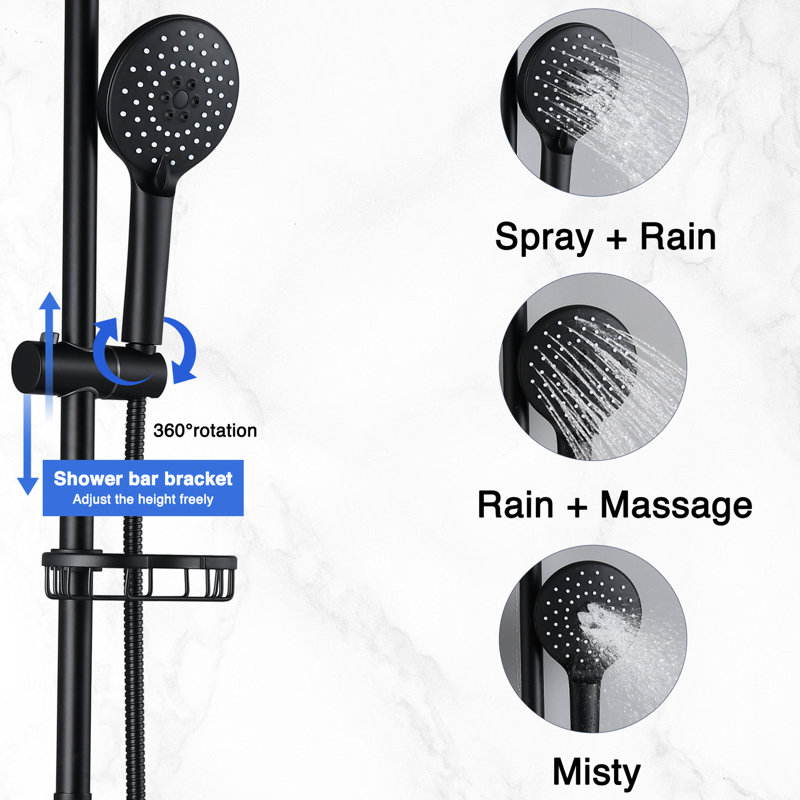 Matte Black Shower With 10" Rain Head And Handheld Showerhead Rainfall & System Slide