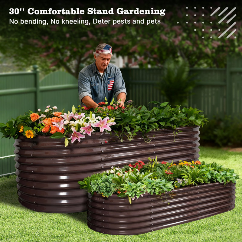 Anleolife 30"-Tall Galvanized Steel Oval Garden Bed 8x4x2.5ft Brown, Brown