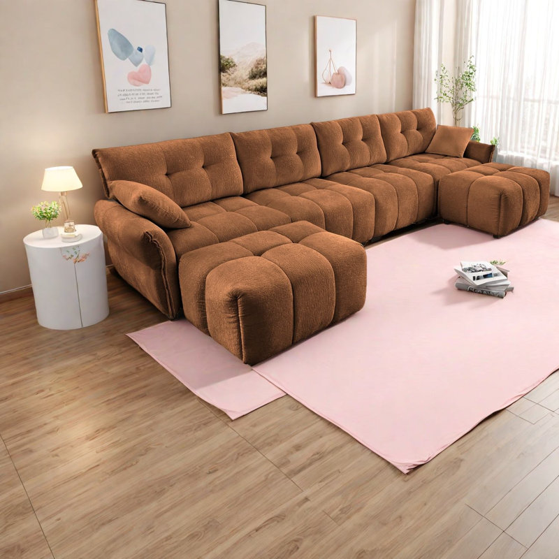 Canapés modernes orange brûlé 4 places, structure en bois massif, tissu chenille pour la maison