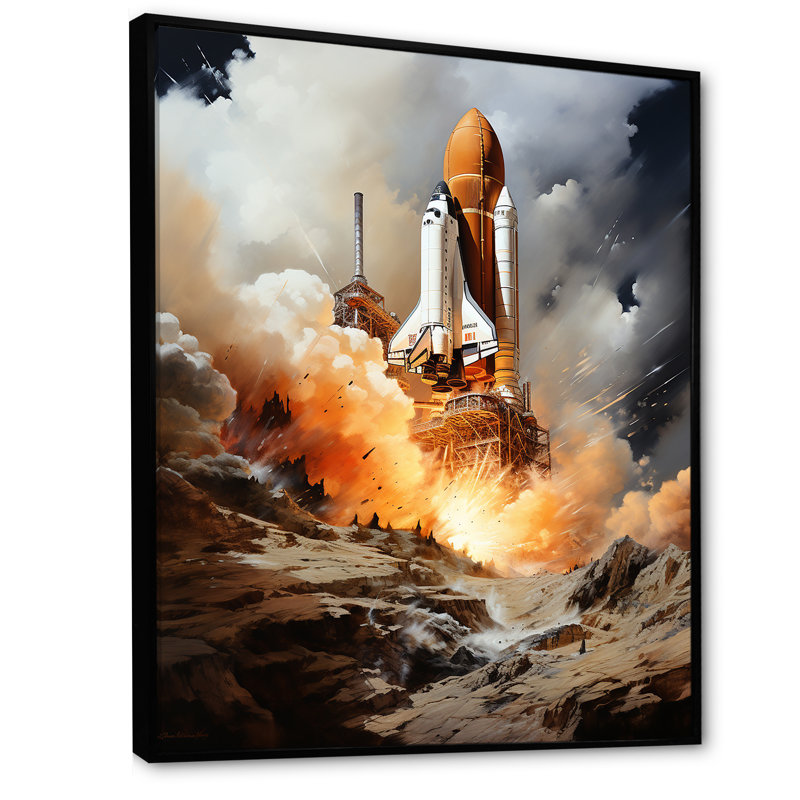 Velvain " Space Shuttle Payload Deployment II ", 40" H x 30" W x 1.5" D, Black Floater Framed
