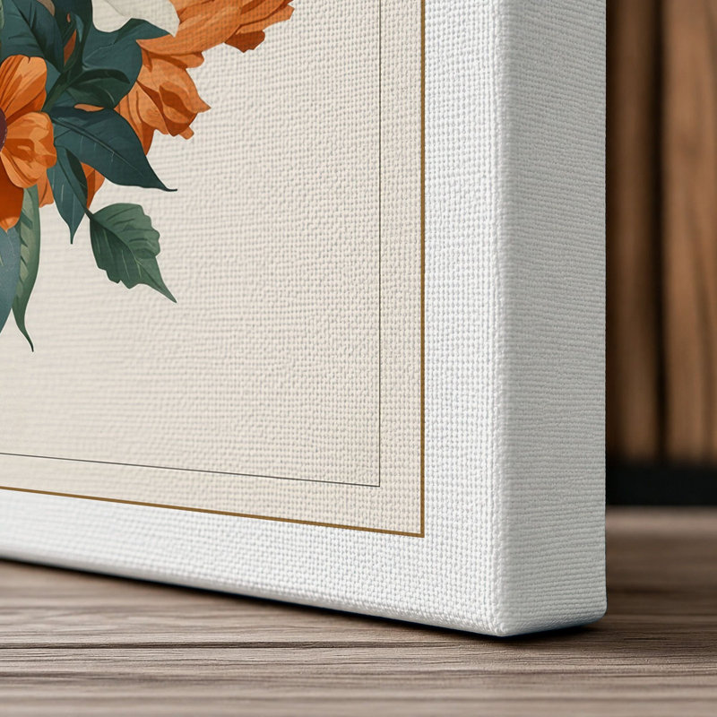 Tiger in Bloom Botanical 1 Piece Wrapped Canvas Wall Art, 24x16 - 61.0 x 40.6 cm, White Border