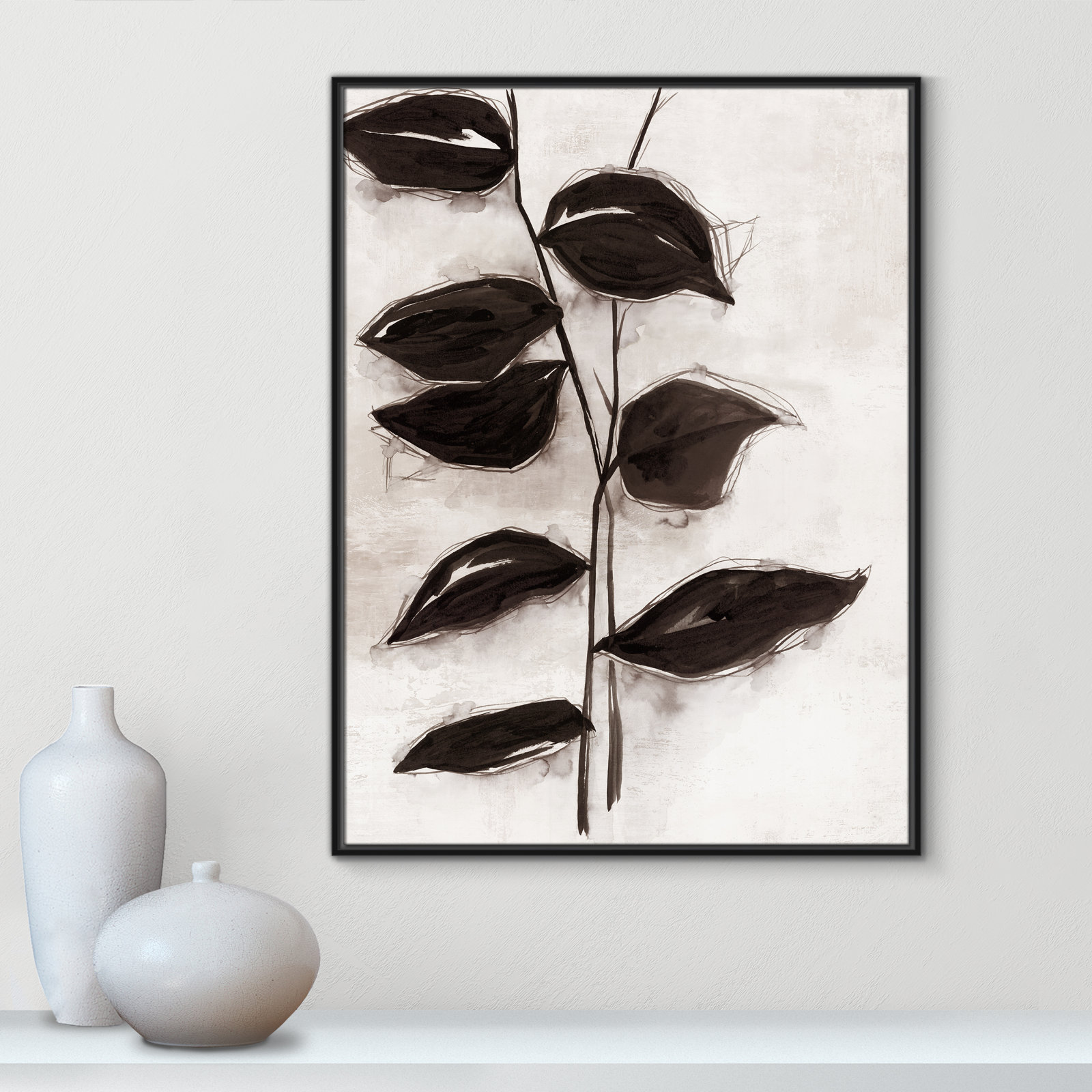 Leaves I by Eva Watts, Black Framed, 41.5" H x 31.5" W x 2" D