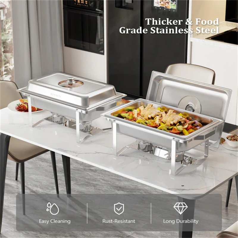 8 QT Rectangular Stainless Steel Chafing Dish Buffet Set