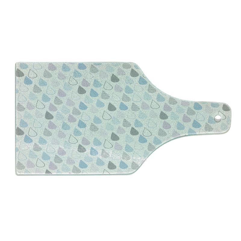Ambesonne White Tempered Glass Cutting Board Droplets Multicolor