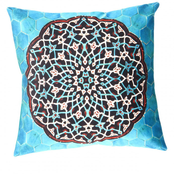 Coussin décoratif en velours Pasargad 16 po x 16 po, Malibu / blanc / rouge oriental