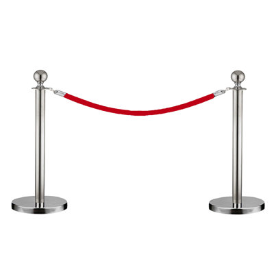Crowd Control Stanchion Queue Barrier Post Chrome Crown Ball Top 2 Poles with 1 60" Rope