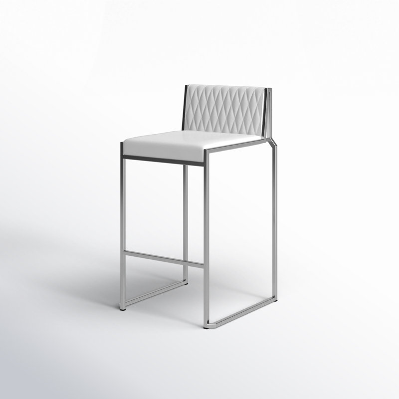 Tabouret de bar empilable en acier inoxydable brossé 26 po Shumpert, Similicuir blanc