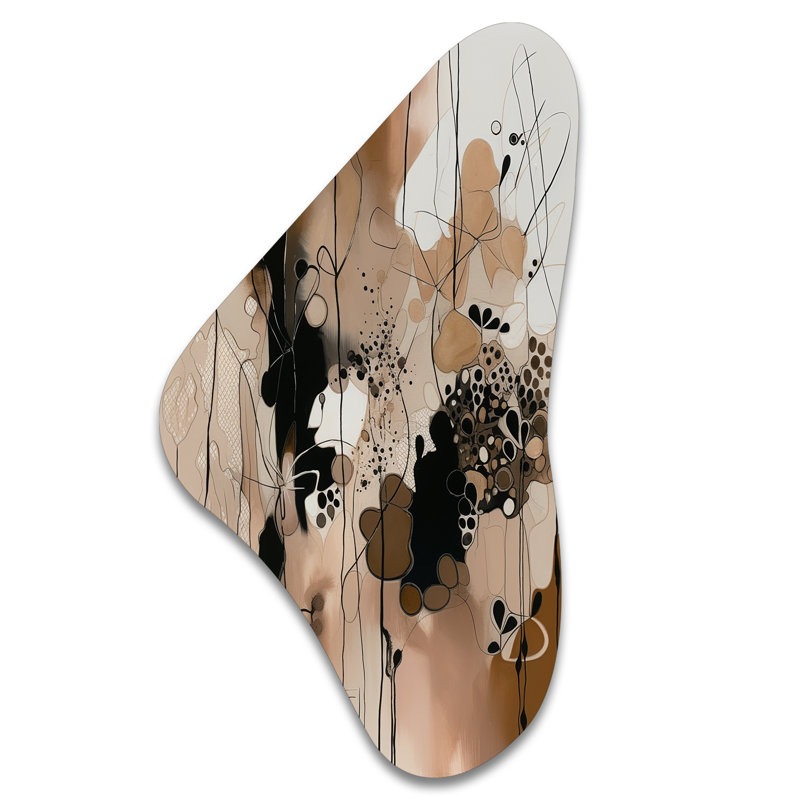 Brun et noir, liberté artistique I - art mural asymétrique en forme de Boomerang abstrait, H 31 po x l 17 po x P 1 po