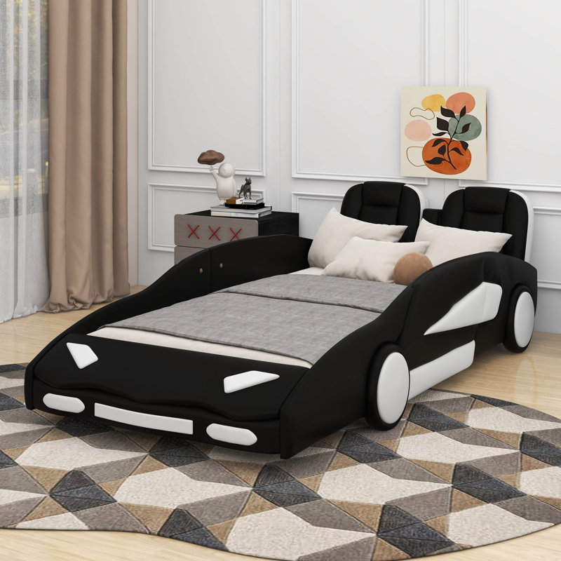 Lit plateforme simple en forme de voiture avec roulettes, Black