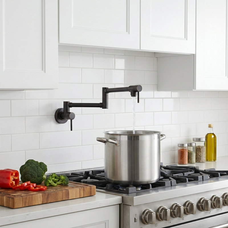 Wall Mounted Pot Filler With Double Handle In Oil Rubbed Bronze, Oil Rubbed Bronze