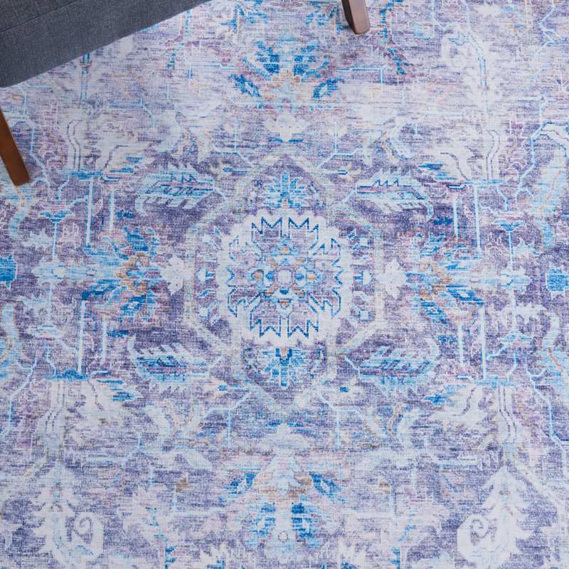 Tapis oriental mauve / bleu Ahlyvia, Tapis de couloir 2 pi 6 po x 16 pi
