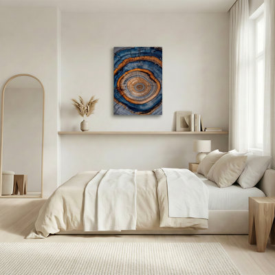Bleu et brun, arbre, croissance, anneaux, section transversale, texture, art mural sur toile