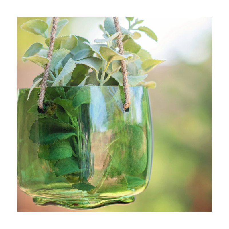 Vase suspendu en verre émeraude (F23)