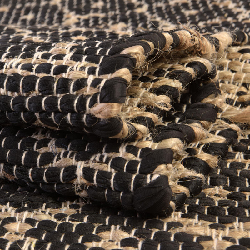 Tapis noir en jute / sisal tissé à plat à la main Asad, Rectangle 5 pi 1 po x 8 pi