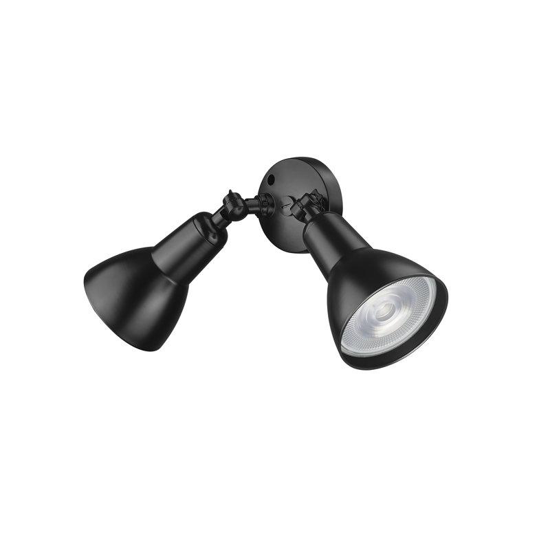2 - Head Hardwired Outdoor Security Flood Light, Powder Coated Black