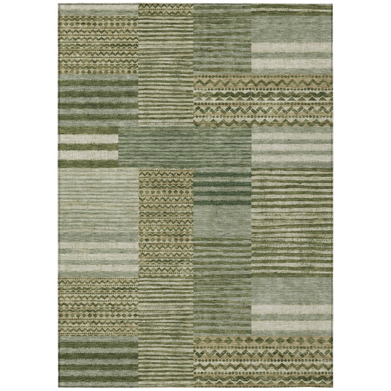 Machine Washable Indoor/Outdoor Chantille ACN2749 Striped Rug, 8' x 10', Green