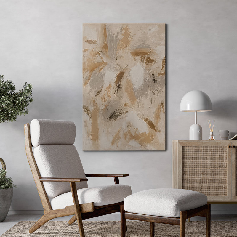 Impression sur toile abstraite neutre sur toile pour décoration de salon, Sans cadre, Toile tendue, H 18 po x l 12 po