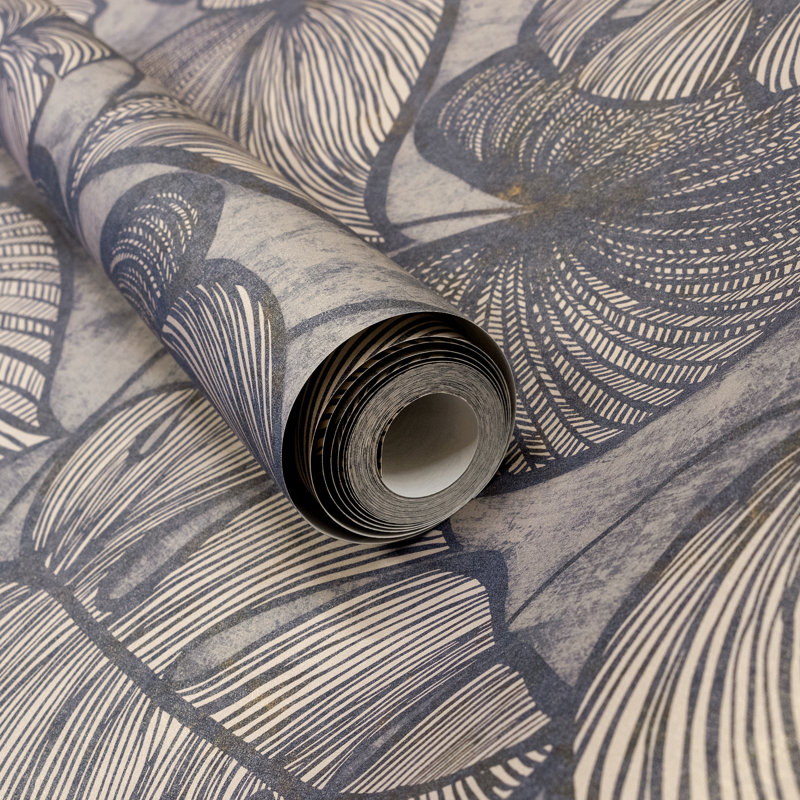 Julie Feels Home Collection Glitter/Shimmer Large Monstera Leaf Wallpaper Roll, Navy Ash