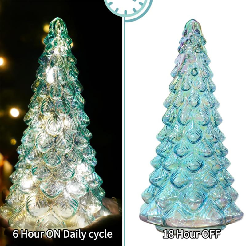 12" Blue Glass Christmas Tree Table Light – Battery Operated Holiday Decoration For Mantel, Shelf, Window Or Office Festive Display