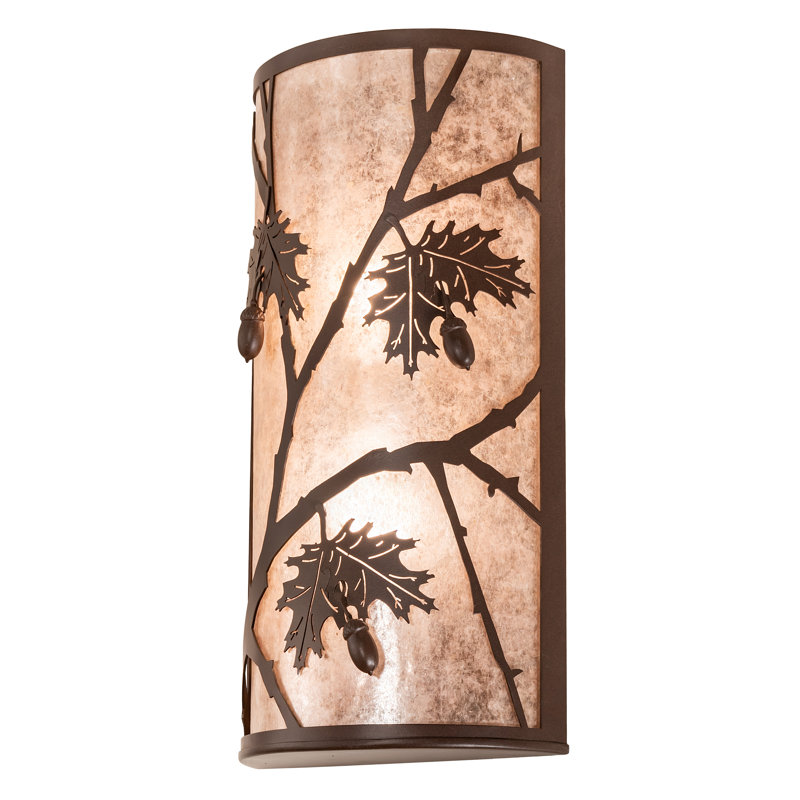 Applique murale à deux lumières Red Barrel Studio® 7A190D16C6E3480E85CCD78F1E717134 de la collection Oak Leaf & Acorn au fini café-noir, 26 po