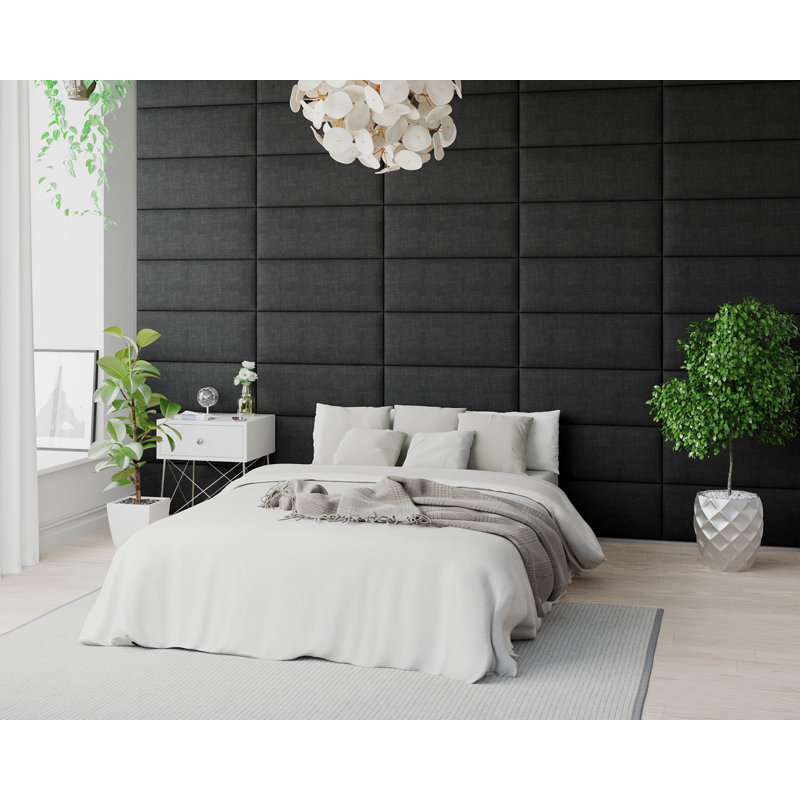 Karnell 30 cm x 75 cm Peel and Stick Upholstered Wall Paneling in Ebony