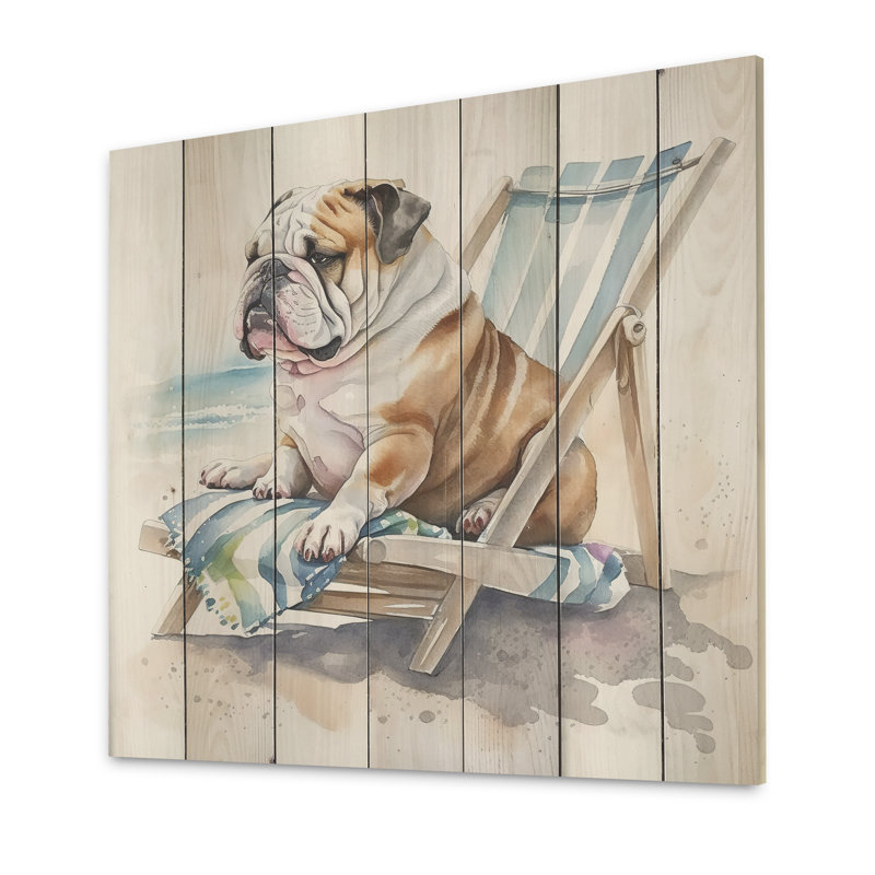 Chien Hemali couché sur la plage - impression sans cadre sur bois, H 36 po x l 36 po x P 1,5 po