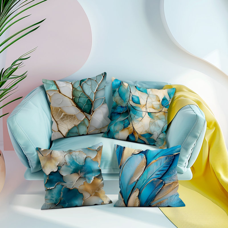 4 Pcs Gilded Leaves Pattern Decorative Pillow Covers