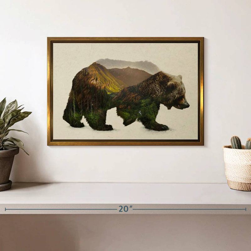 North American Brown Bear, Floating Frame Gold, 13" X 9"