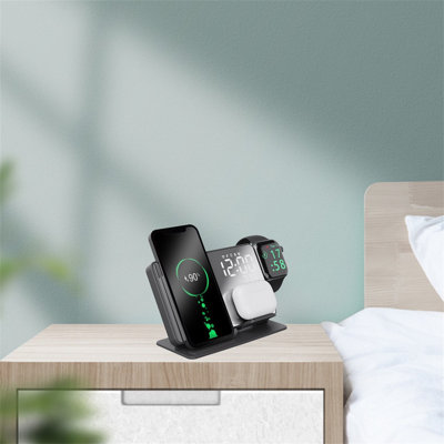 Wireless Charging Four In One Wireless Charging Mobile Phone Earphones Watch Clock 15W Temperature Gauge Wireless Charging