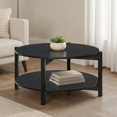 Transitional Style 1pc Round Coffee Table Open Storage Under Table Black Finish Living Room Furniture