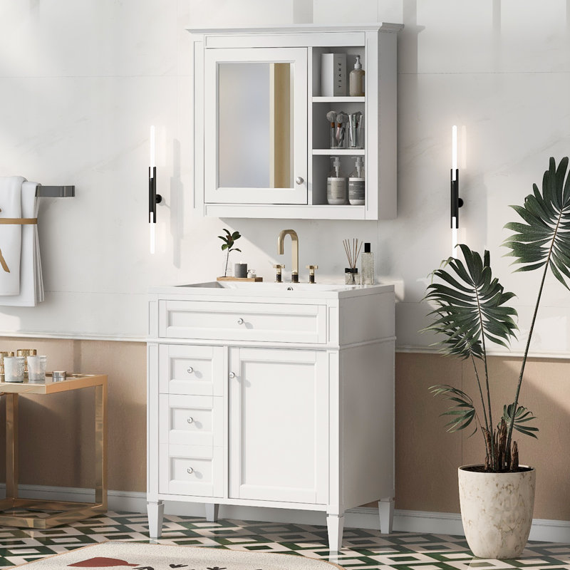 Meuble-lavabo blanc moderne 30 po avec comptoir en céramique Williamsdale