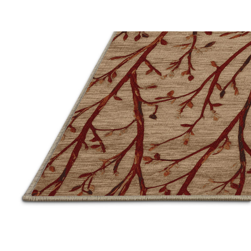 Tapis botanique beige lavable à la machine, Carré 5 pi