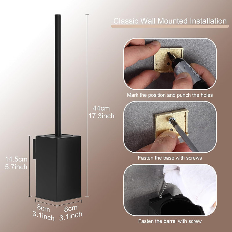 2 Pieces Toilet Brush And Holder For Wall Mounting,Sturdy And Durable,Matt Black