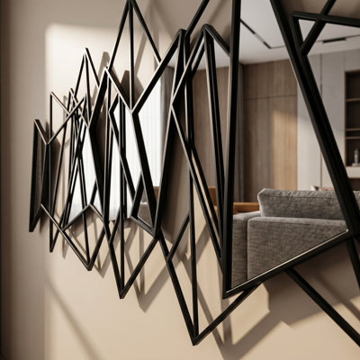Miroir mural moderne en métal géométrique moderne - Décoration murale pour salon