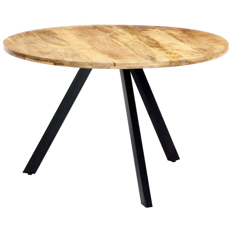 Cublington Round Solid Wood Top Metal Base Dining Table, 76" H x 120" L x 120" W