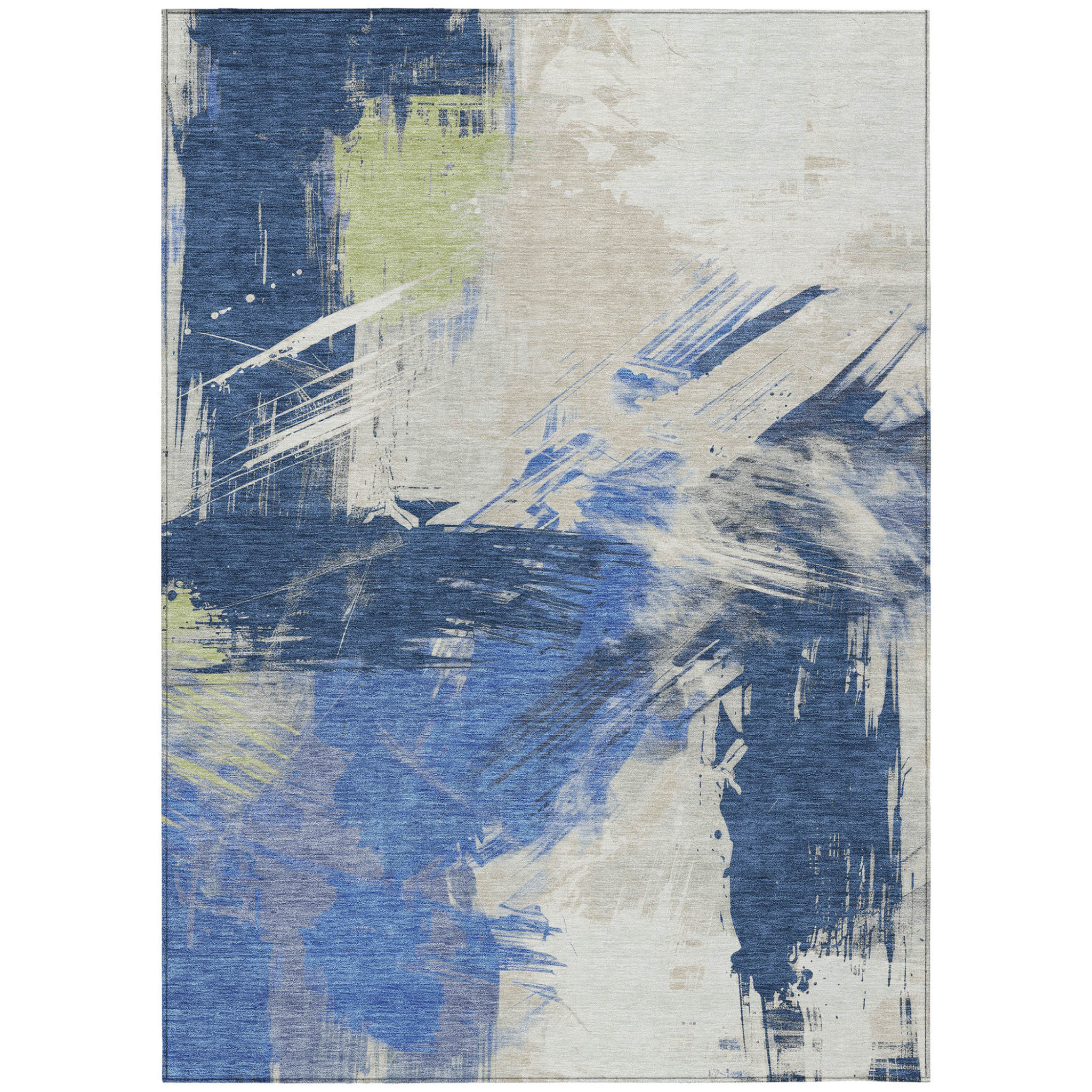 HomeRoots 9' X 12' Navy Blue Green Abstract Washable Indoor Outdoor ...