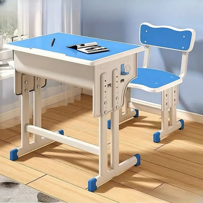 Chaise de bureau d'école pour enfants, Blanc / Bleu 